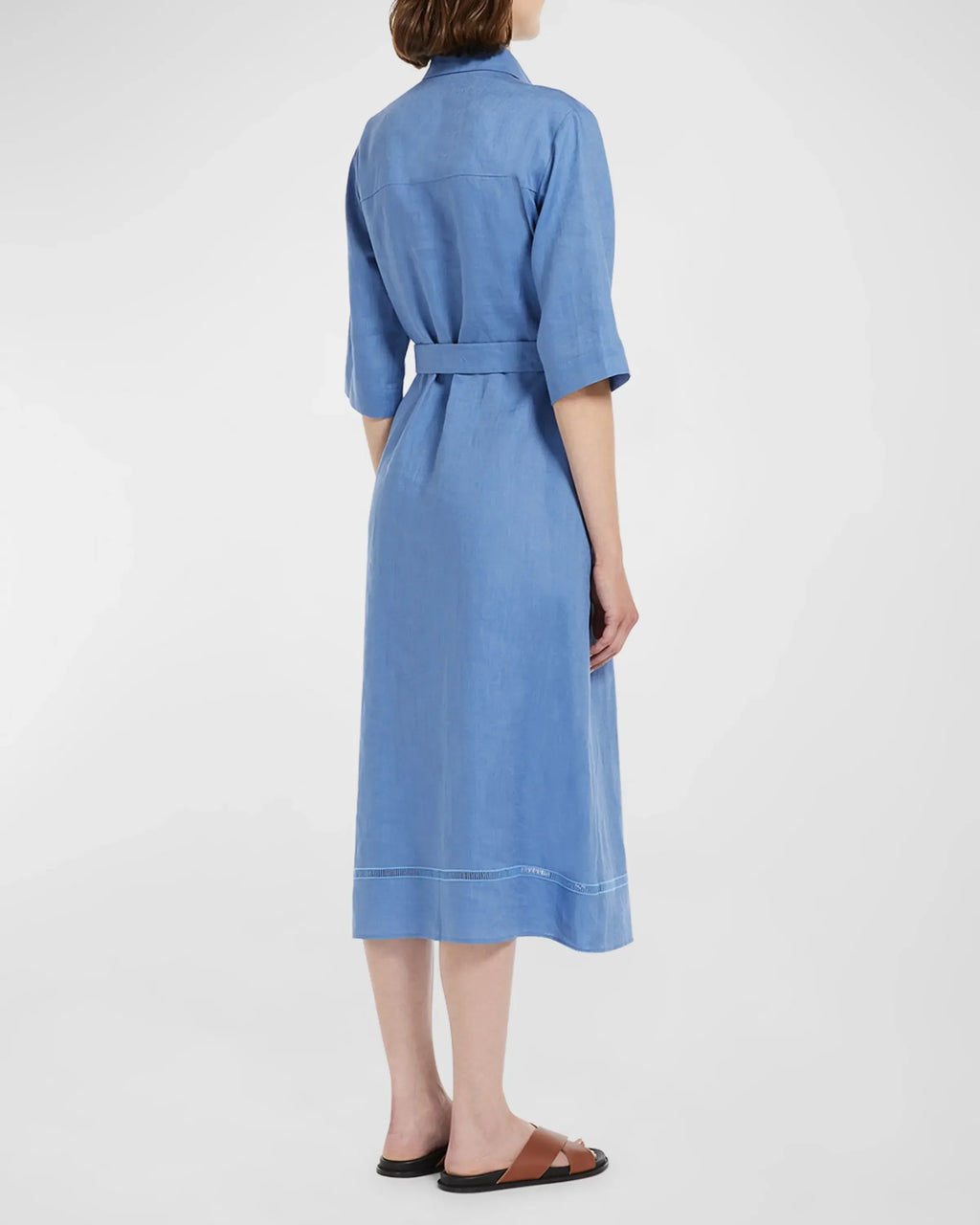 Nocino Belted Linen Midi Shirt Dress
