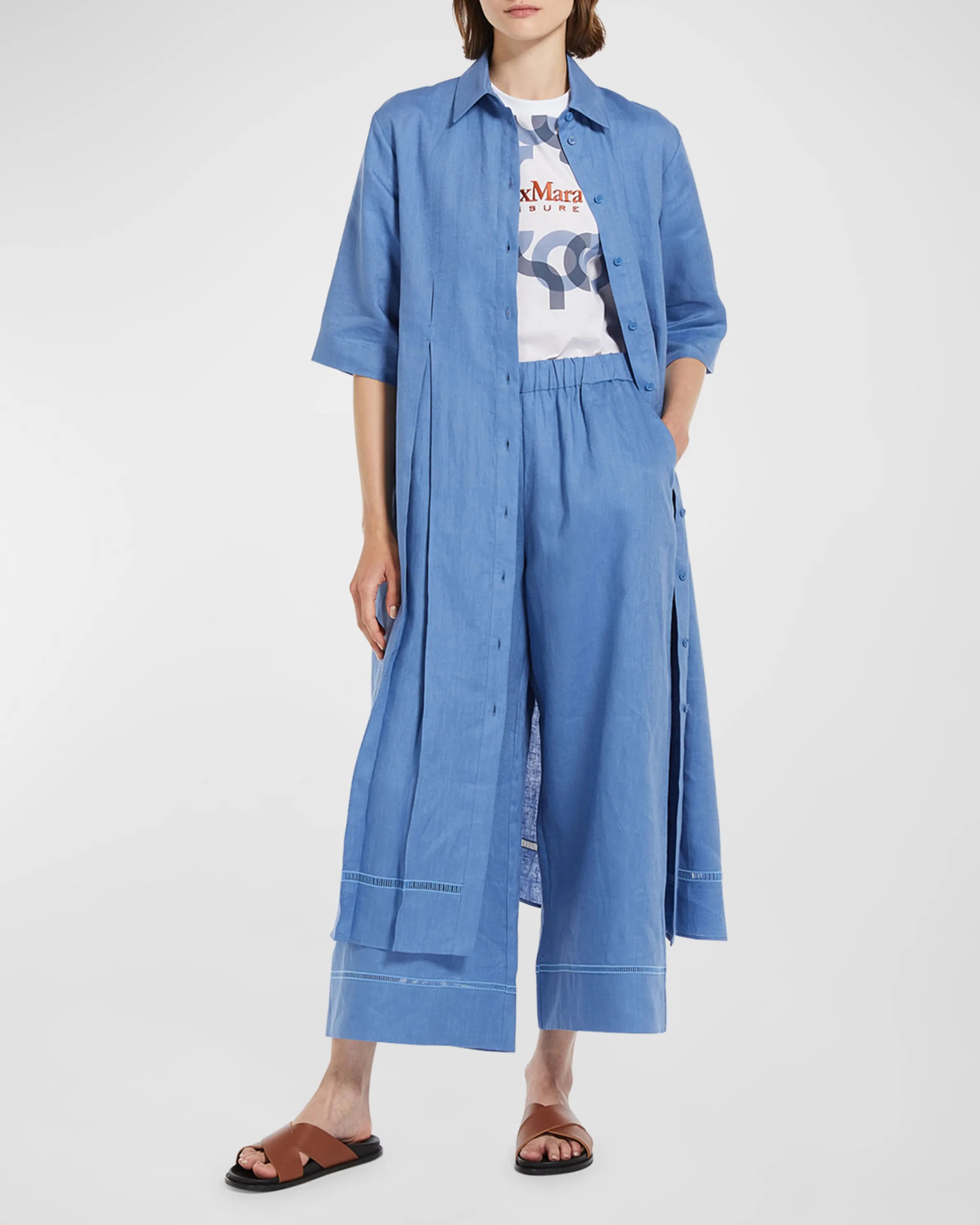 Nocino Belted Linen Midi Shirt Dress