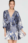 Paisley Print Tie Waist Mini Dress