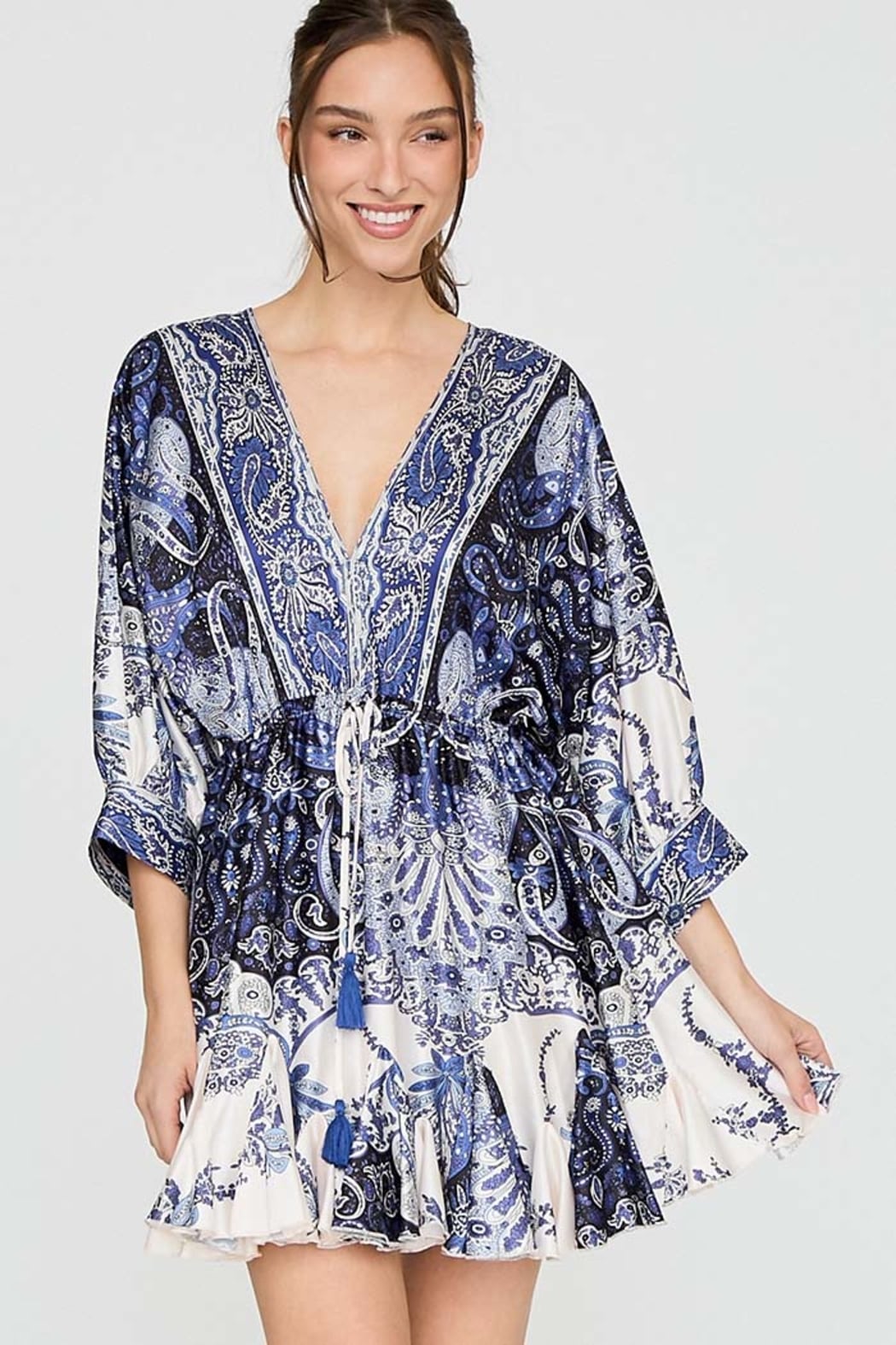 Paisley Print Tie Waist Mini Dress