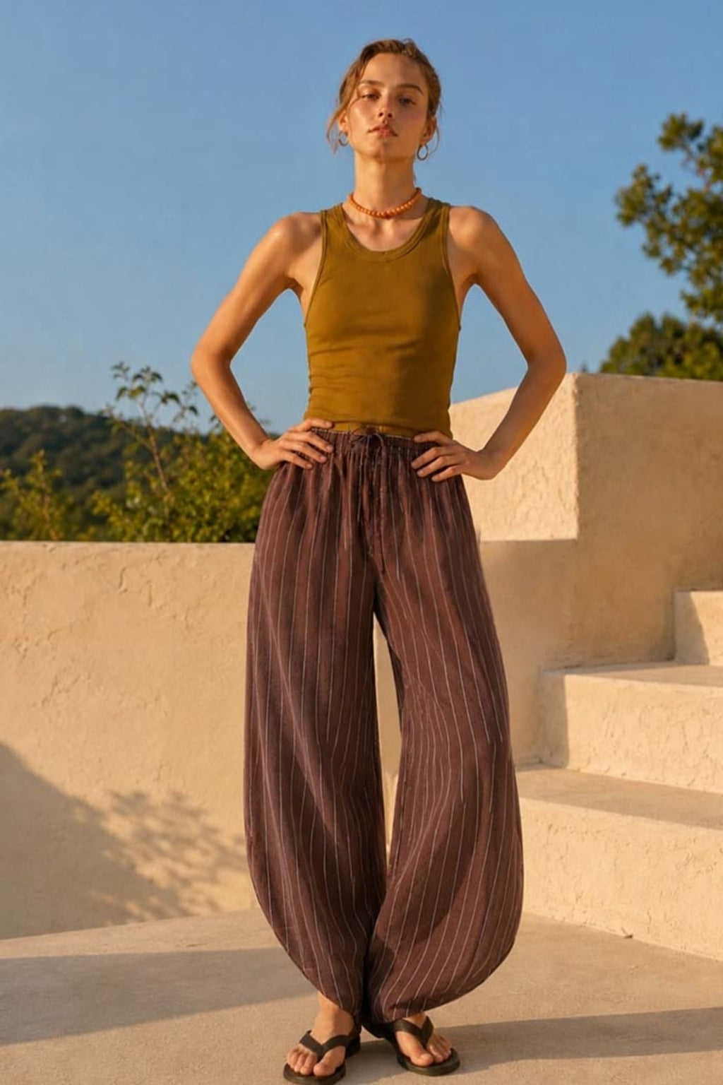 Pinstripe Side-Slit Wide Leg Pants