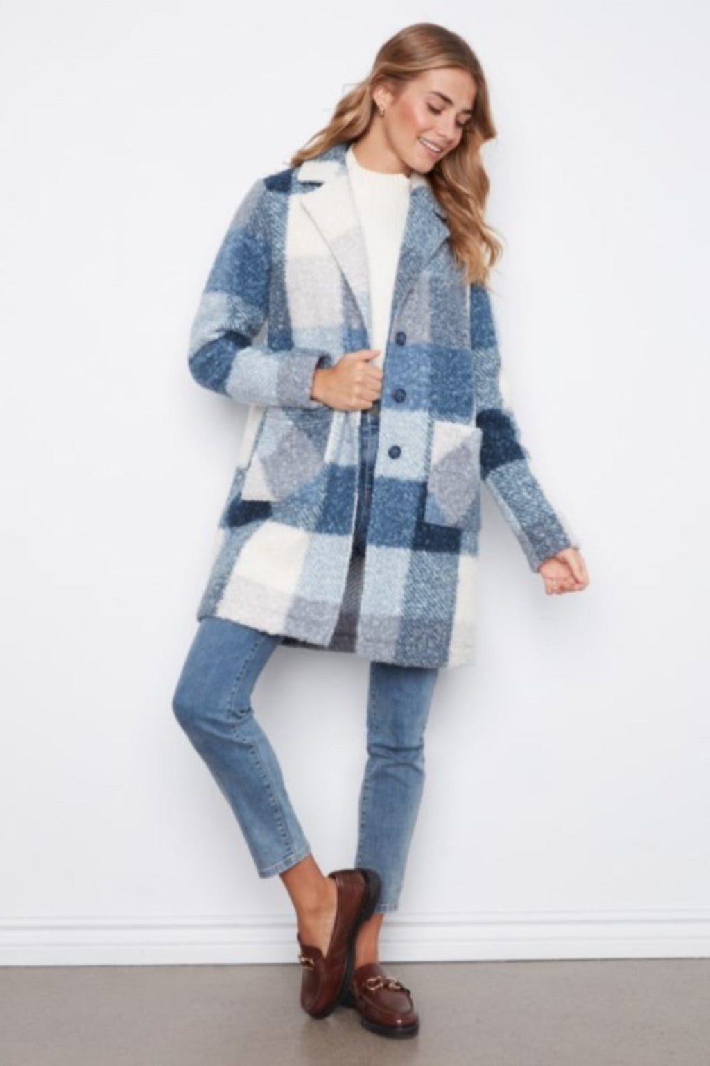 Plaid Bouclé Knit Coat