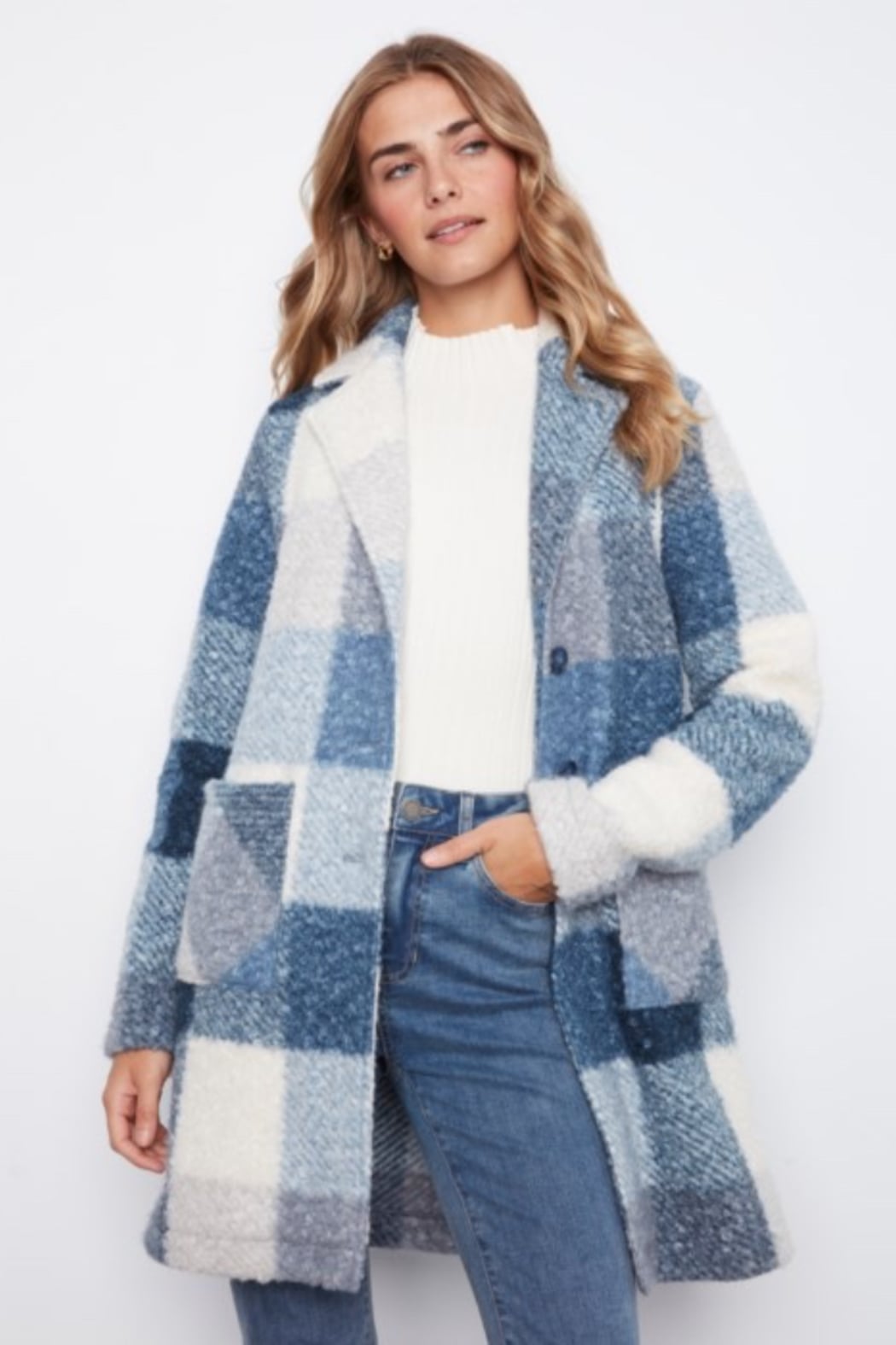 Plaid Bouclé Knit Coat