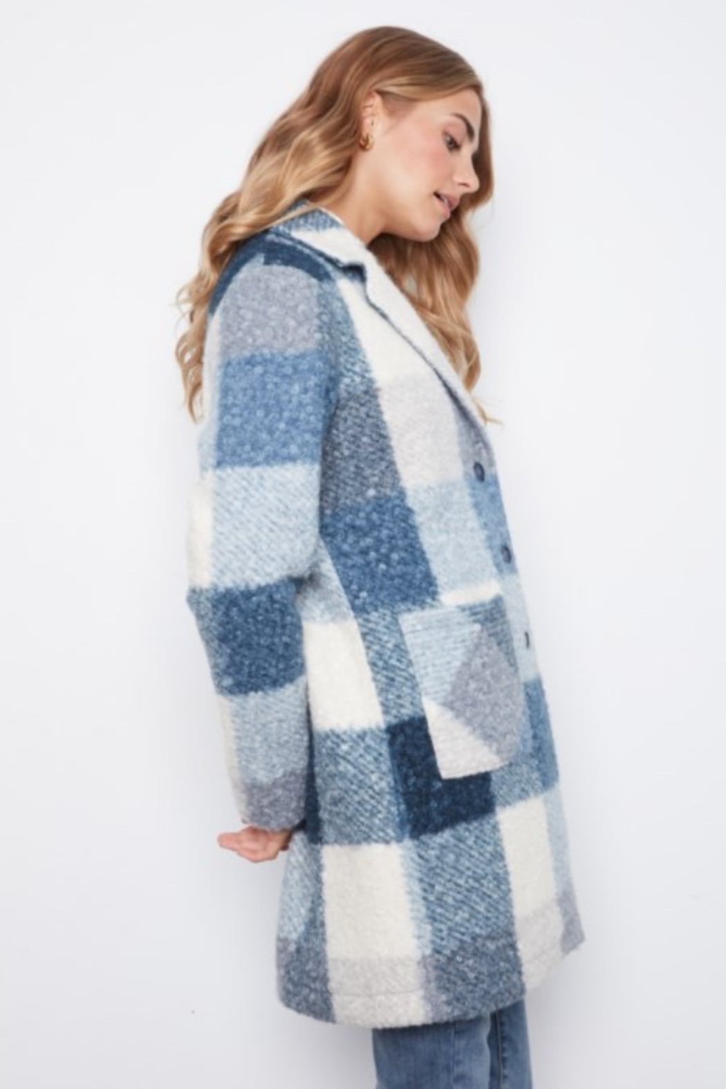 Plaid Bouclé Knit Coat