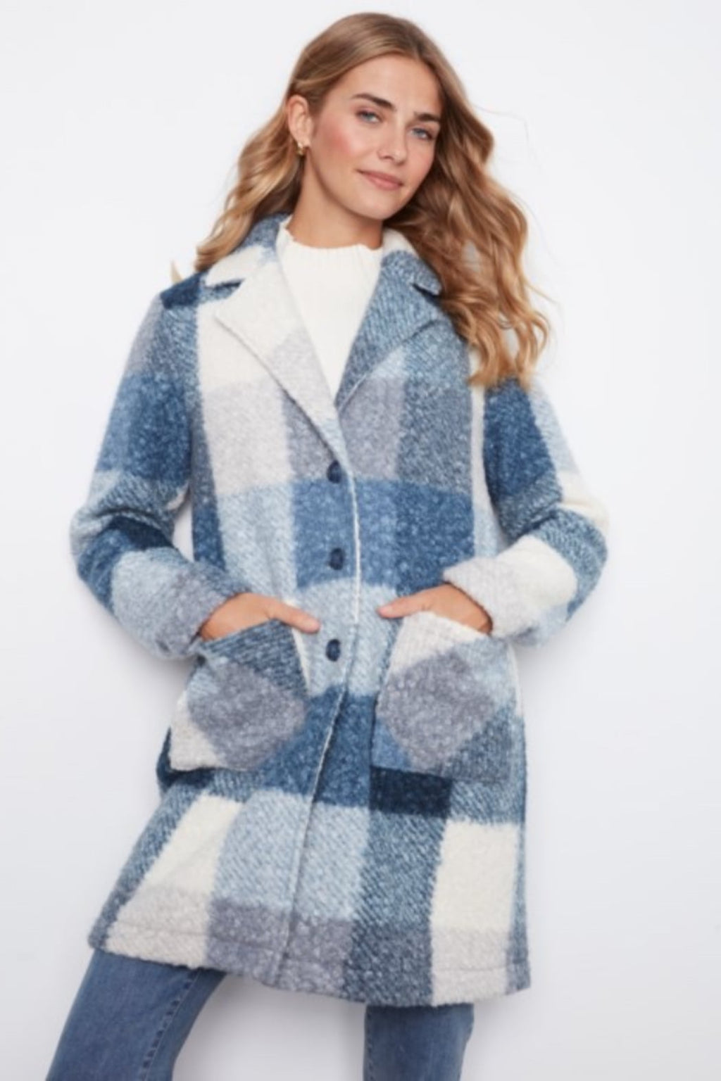 Plaid Bouclé Knit Coat