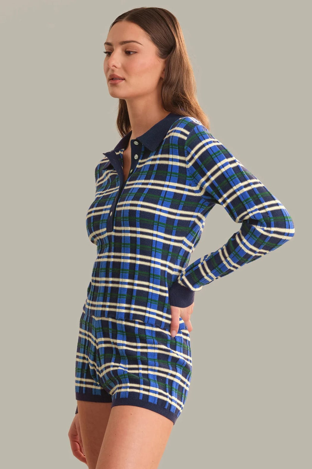 Plaid Rib Polo Top