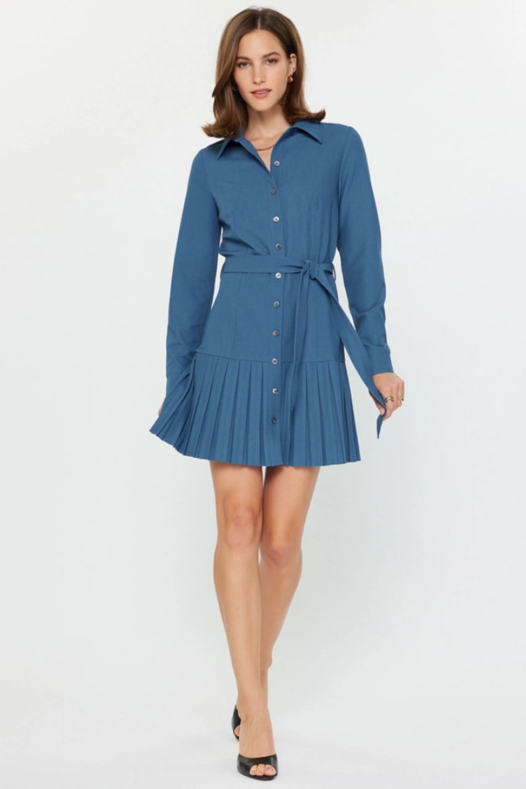 Pleated Button-Down Shirt Dress