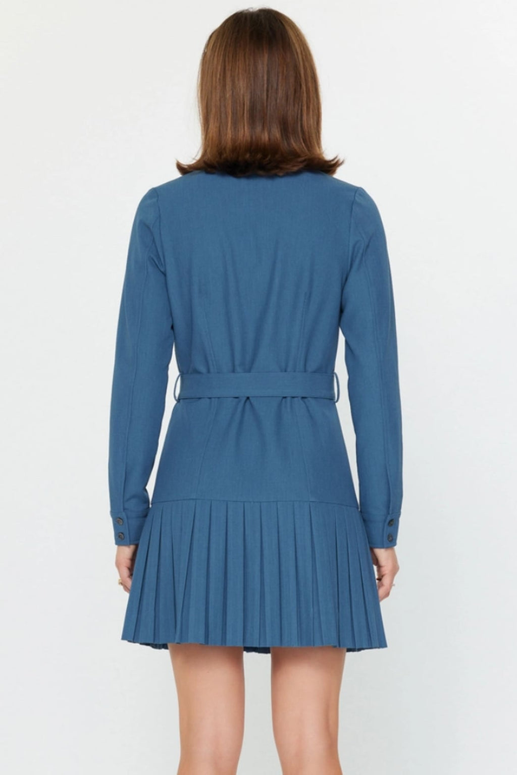 Pleated Button-Down Shirt Dress