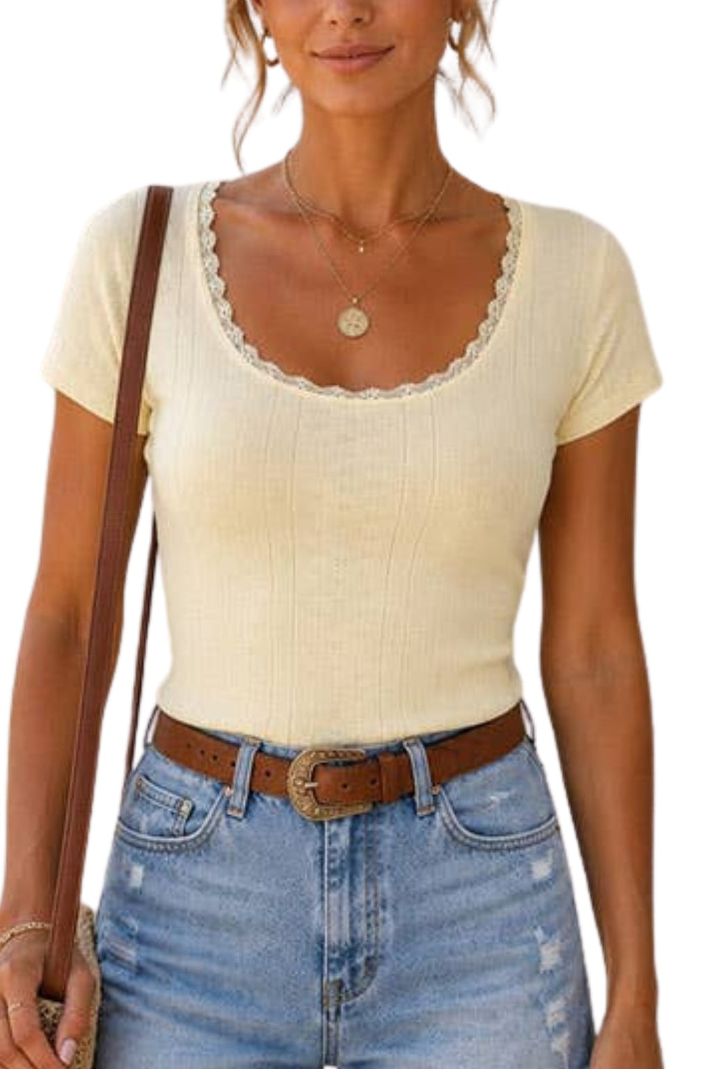Pointelle Lace Trim Tee