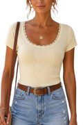 Pointelle Lace Trim Tee