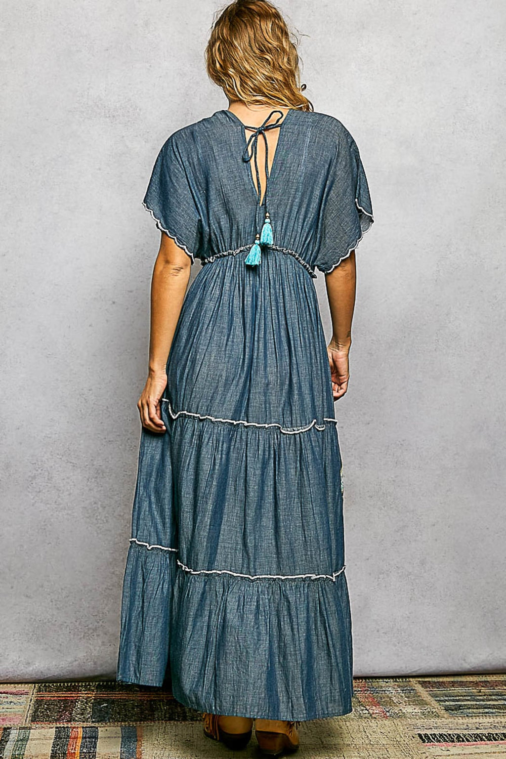 Pol Clothing Deep Denim Embellished Maxi