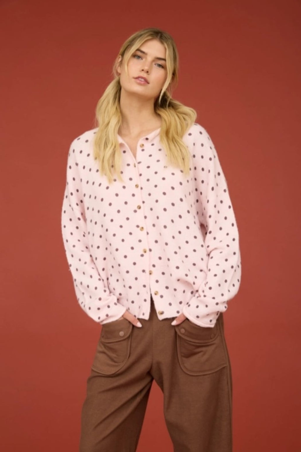 Polka Dot Raw Edge Cardigan