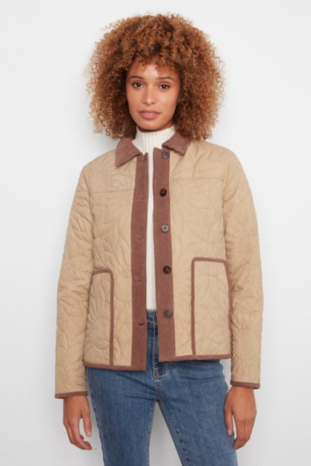 Quilted Jacket with Corduroy Trim