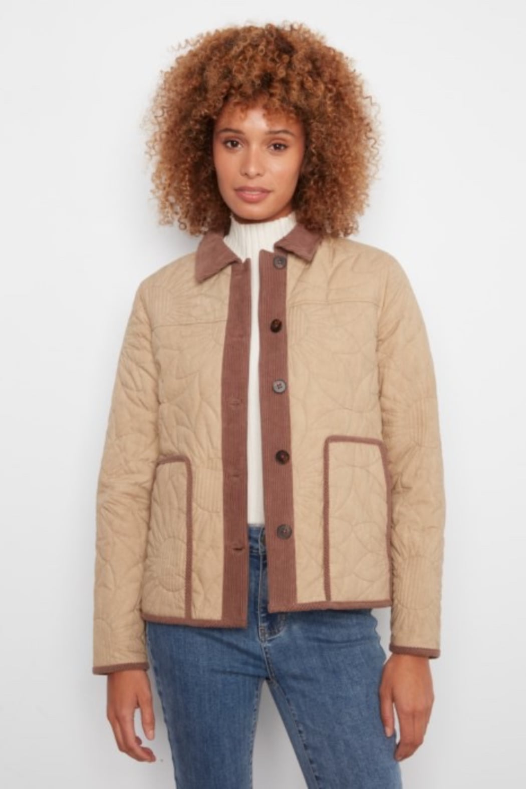 Quilted Jacket with Corduroy Trim
