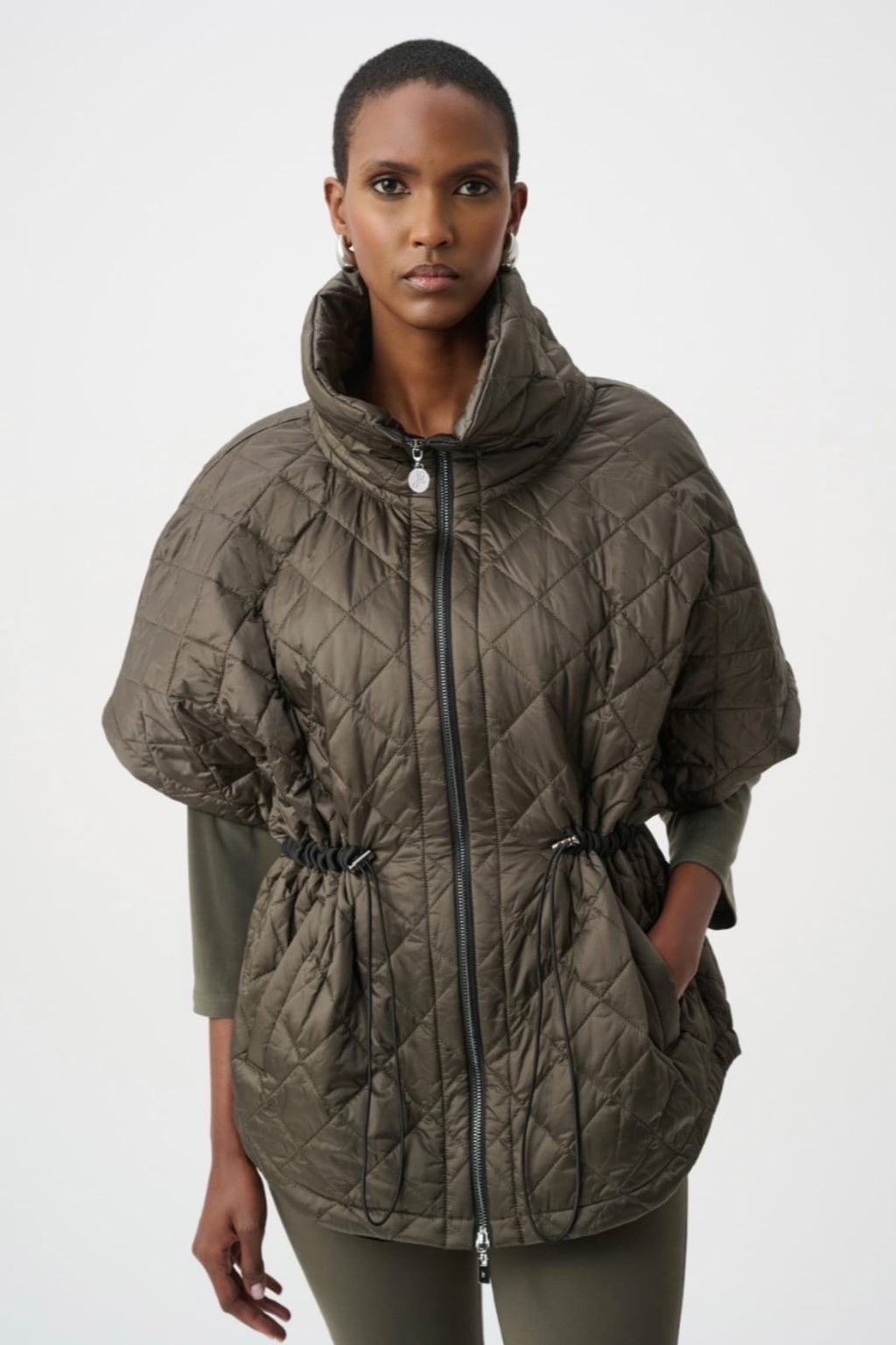 Quilted Nylon Shawl-Neck Boxy Vest