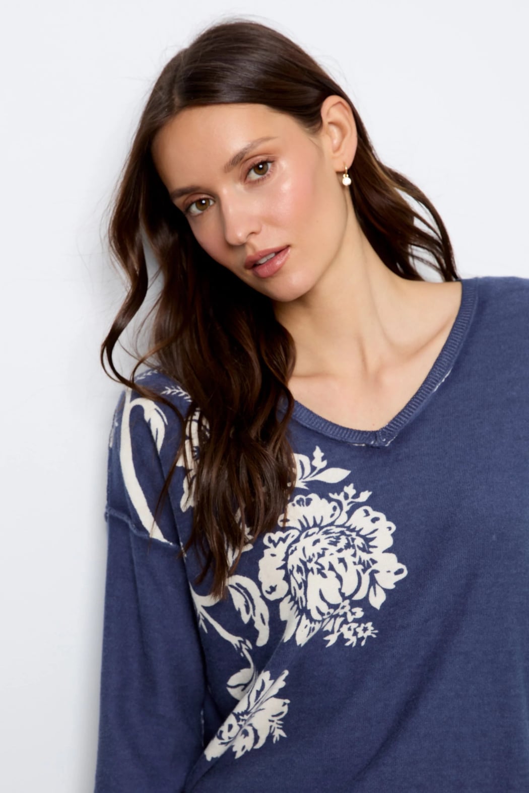 Reversible Floral V-Neck Sweater