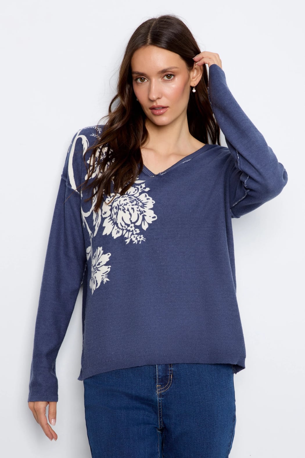 Reversible Floral V-Neck Sweater