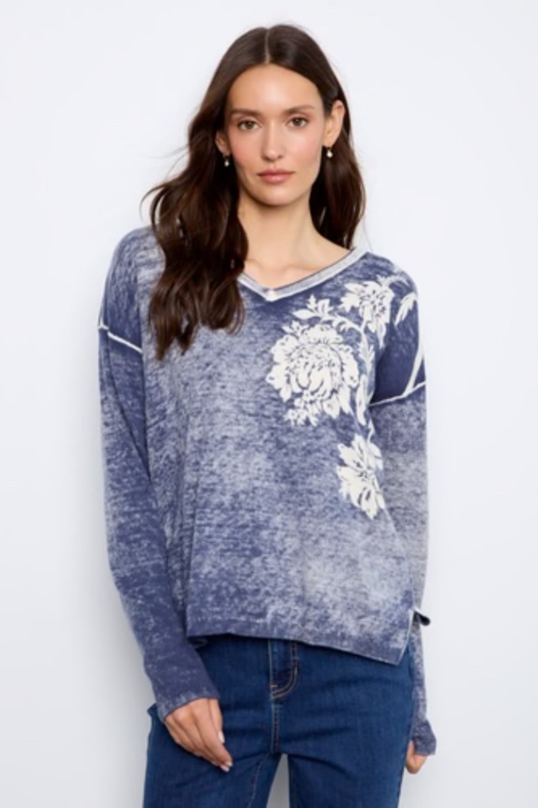 Reversible Floral V-Neck Sweater