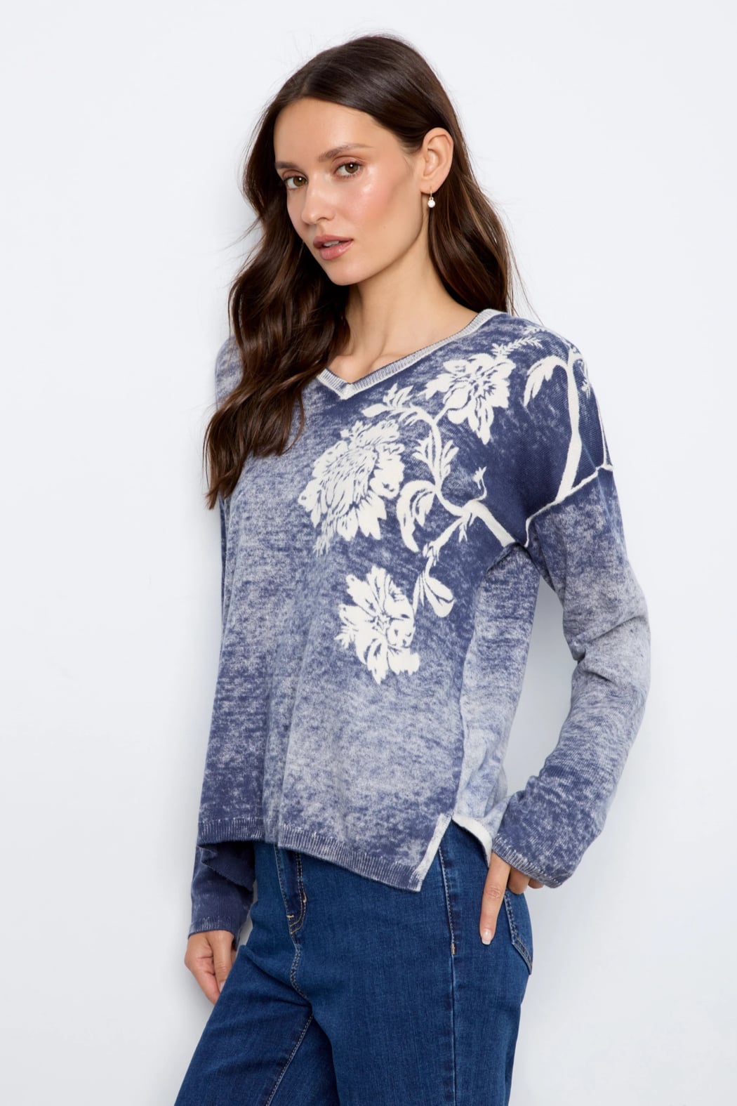 Reversible Floral V-Neck Sweater