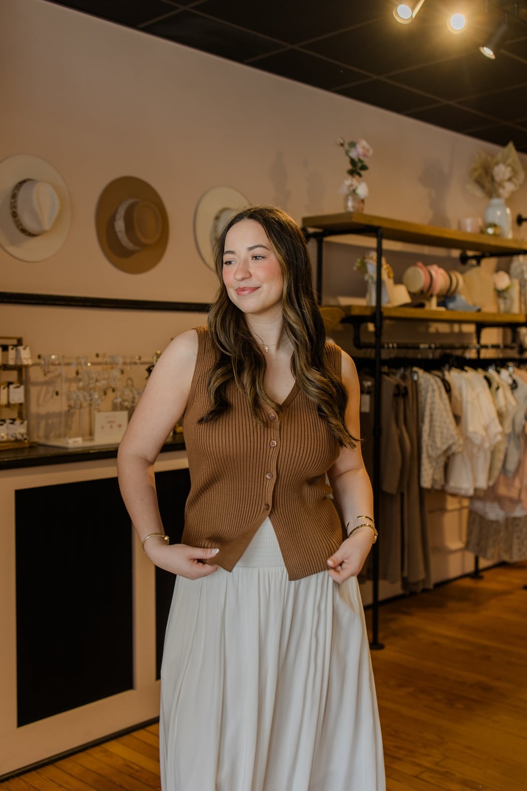 Ribbed Knit V-Neck Button Up Vest