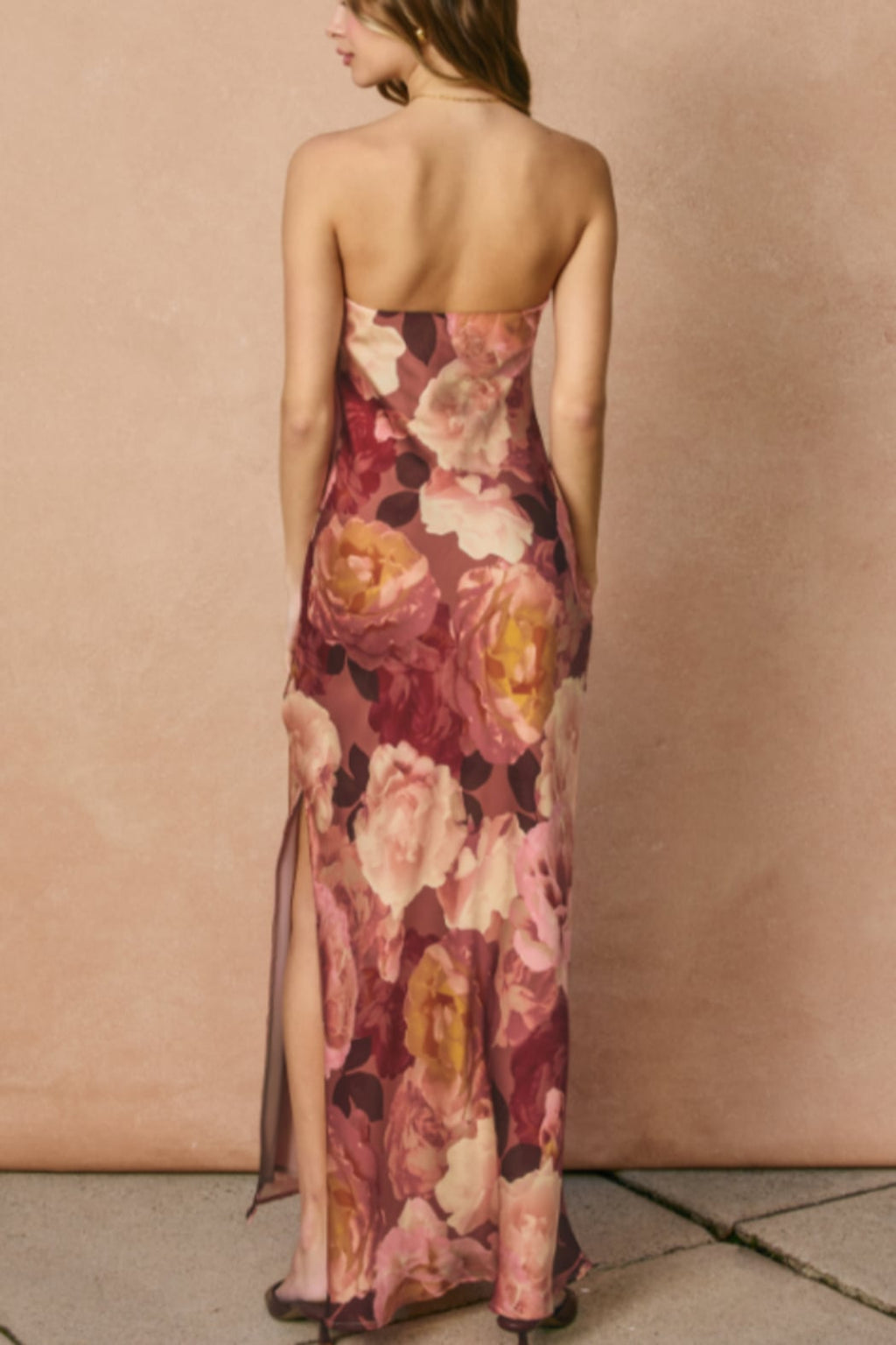 Romantic Floral Strapless Maxi Dress