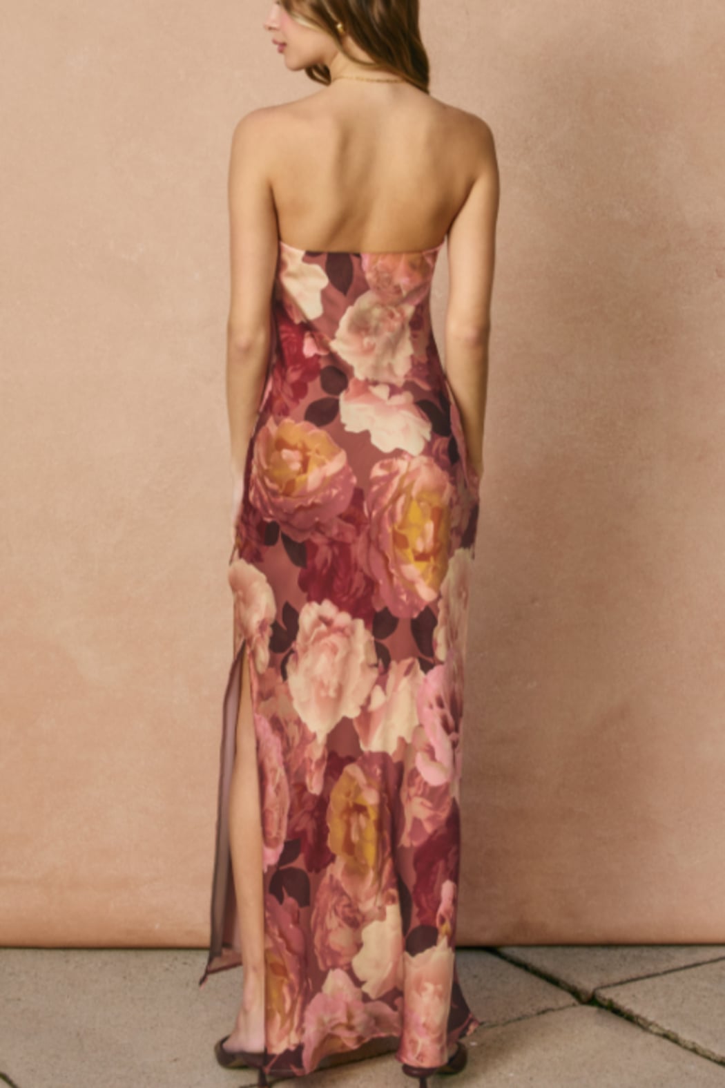 Romantic Floral Strapless Maxi Dress