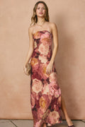 Romantic Floral Strapless Maxi Dress