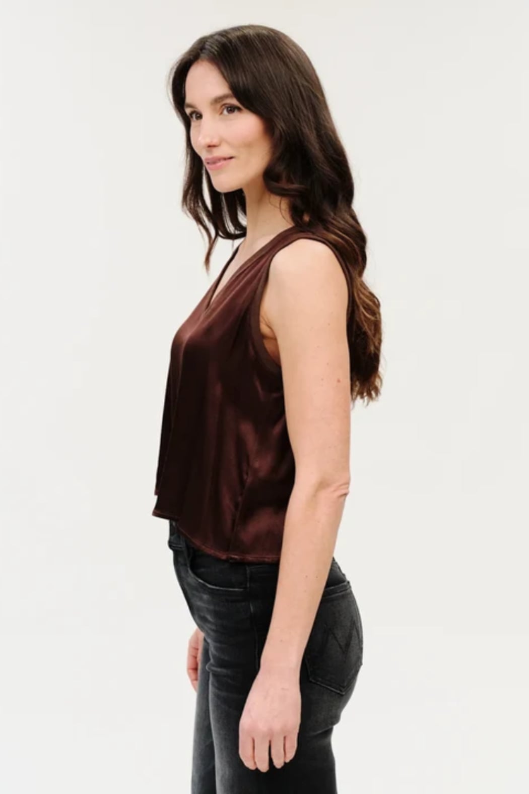 Rossa Satin Tank Top in Espresso