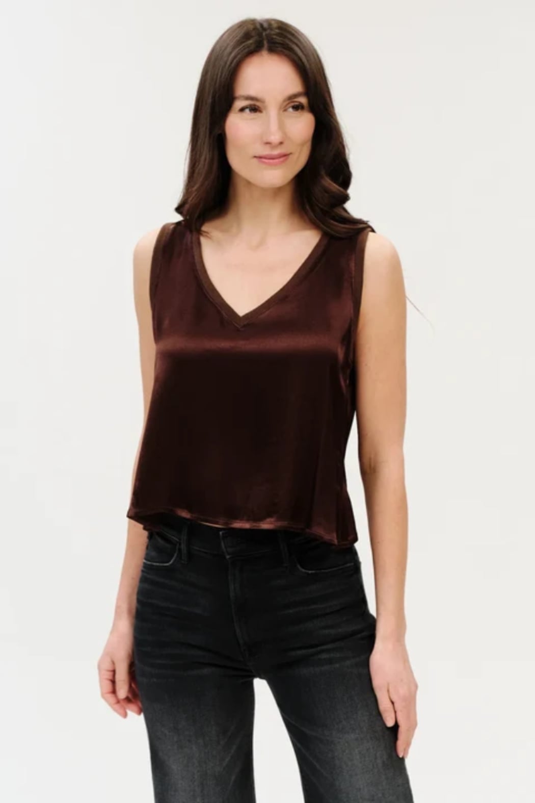 Rossa Satin Tank Top in Espresso