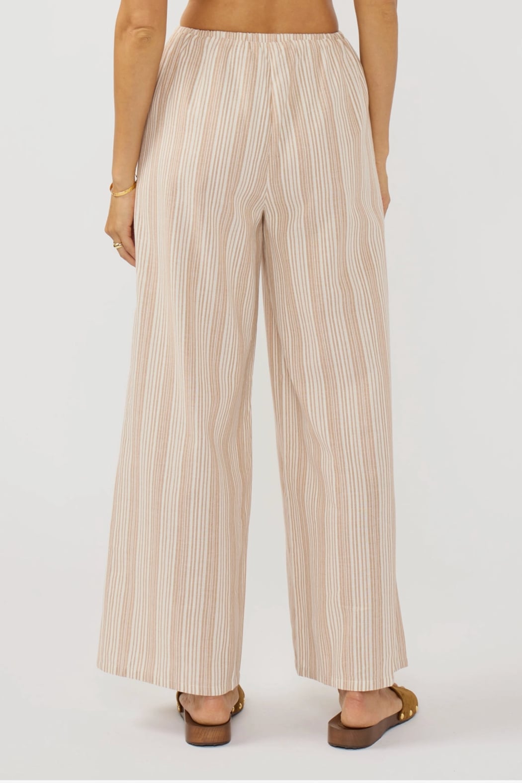 Sand Striped Drawstring Wide Leg Pants