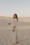Sand Striped Drawstring Wide Leg Pants