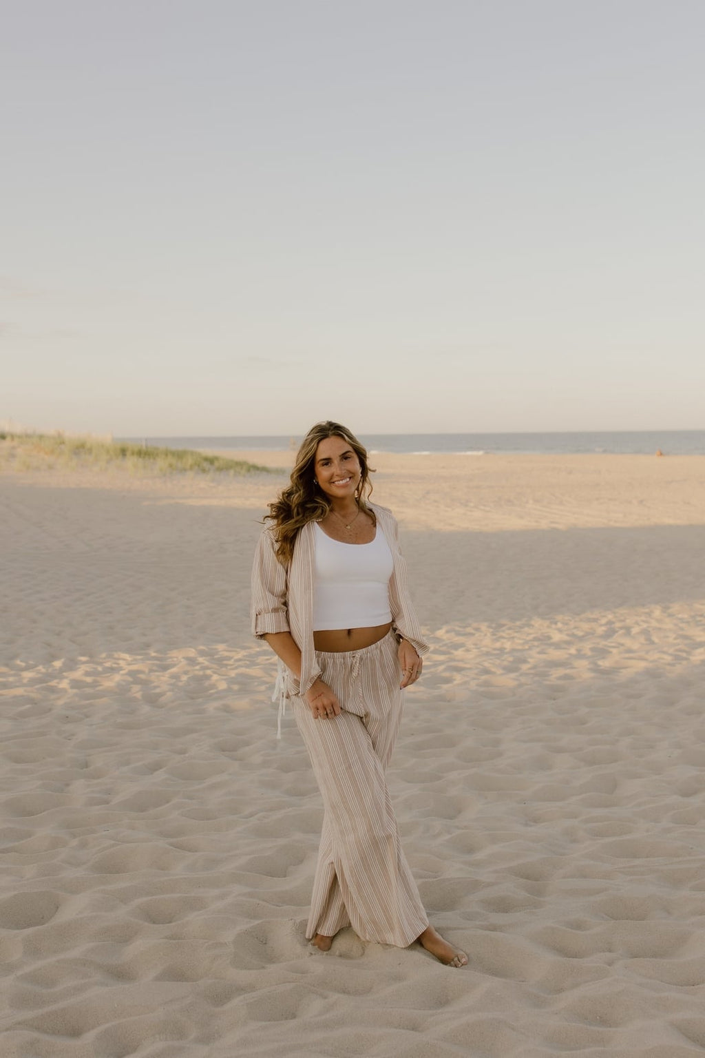 Sand Striped Side Tie Shirt