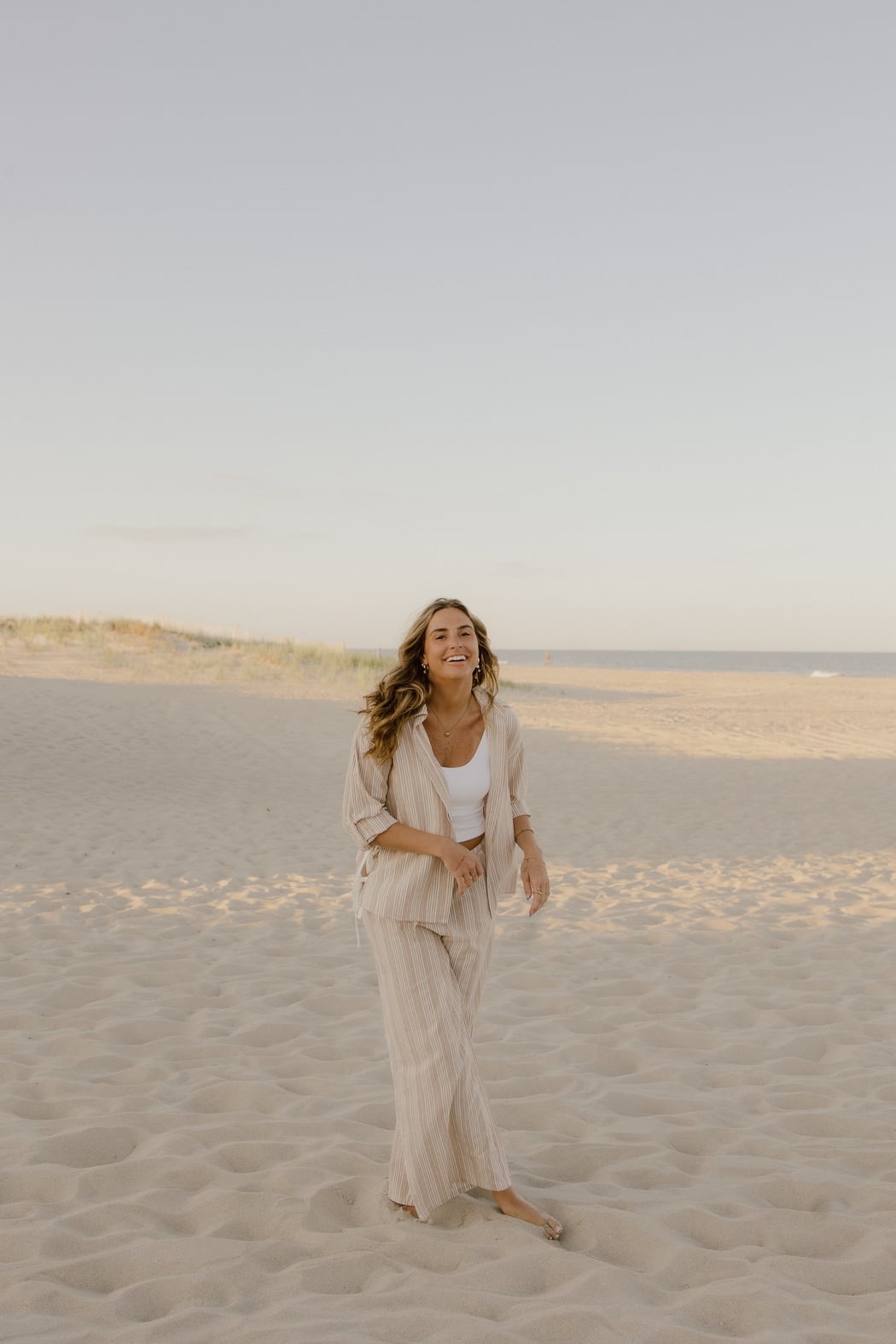 Sand Striped Side Tie Shirt