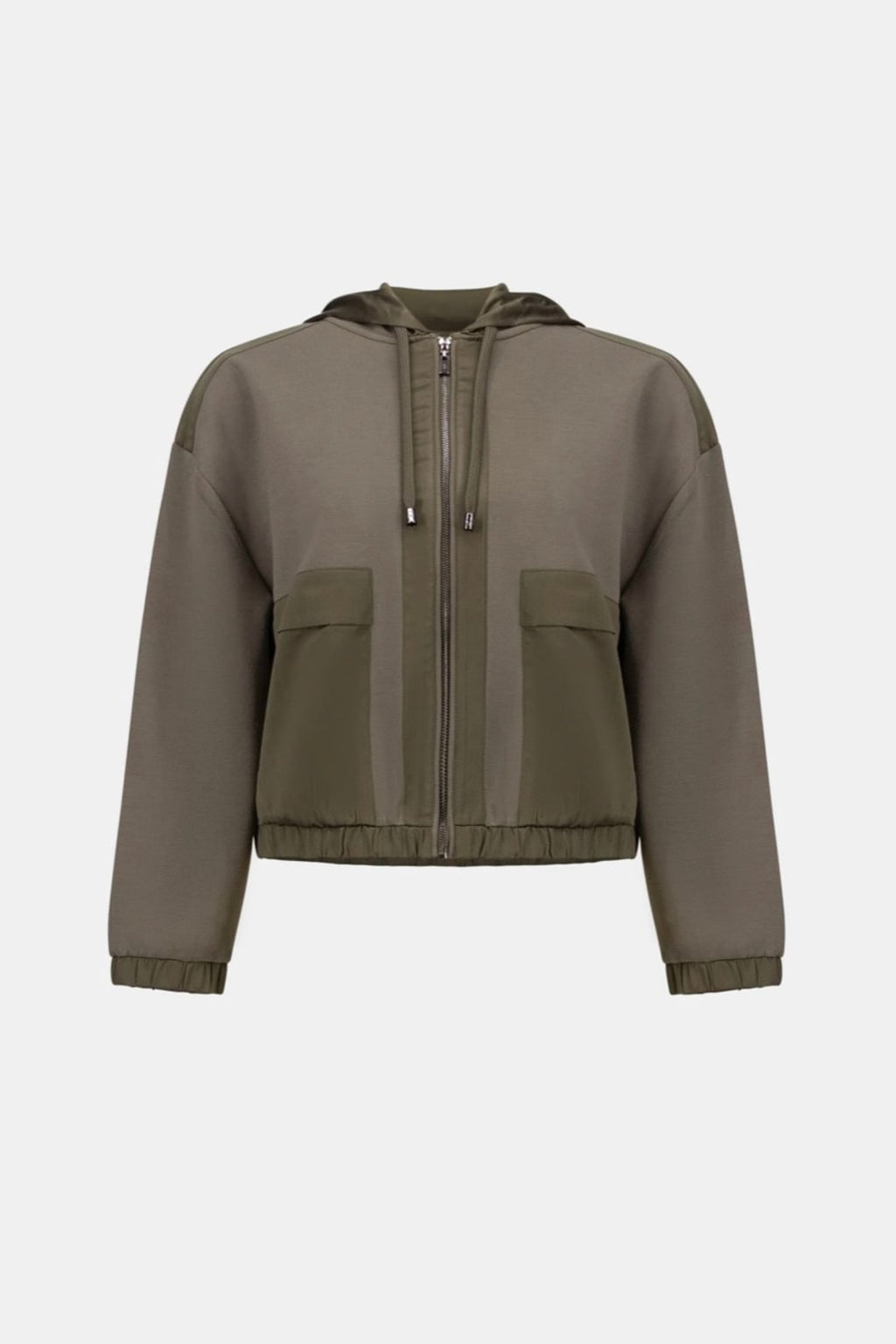 Scuba Jersey and Satin Hooded Boxy Jacket