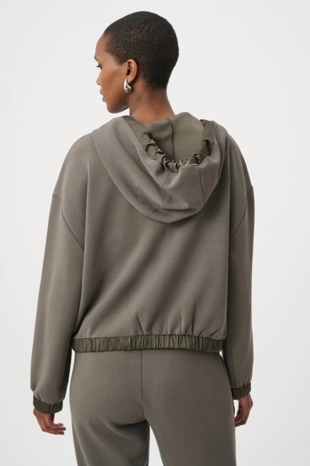 Scuba Jersey and Satin Hooded Boxy Jacket