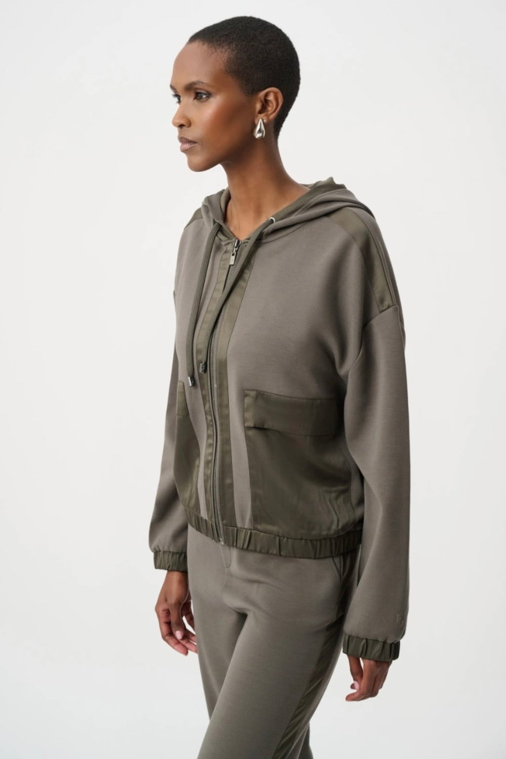 Scuba Jersey and Satin Hooded Boxy Jacket