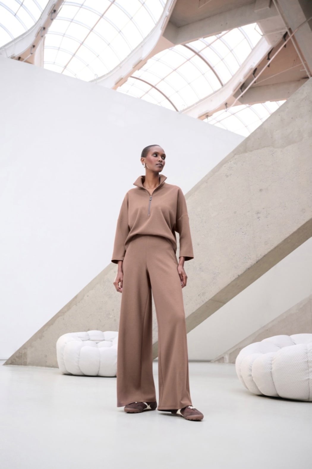 Scuba Jersey Mock-Neck Wide Leg Jumpsuit