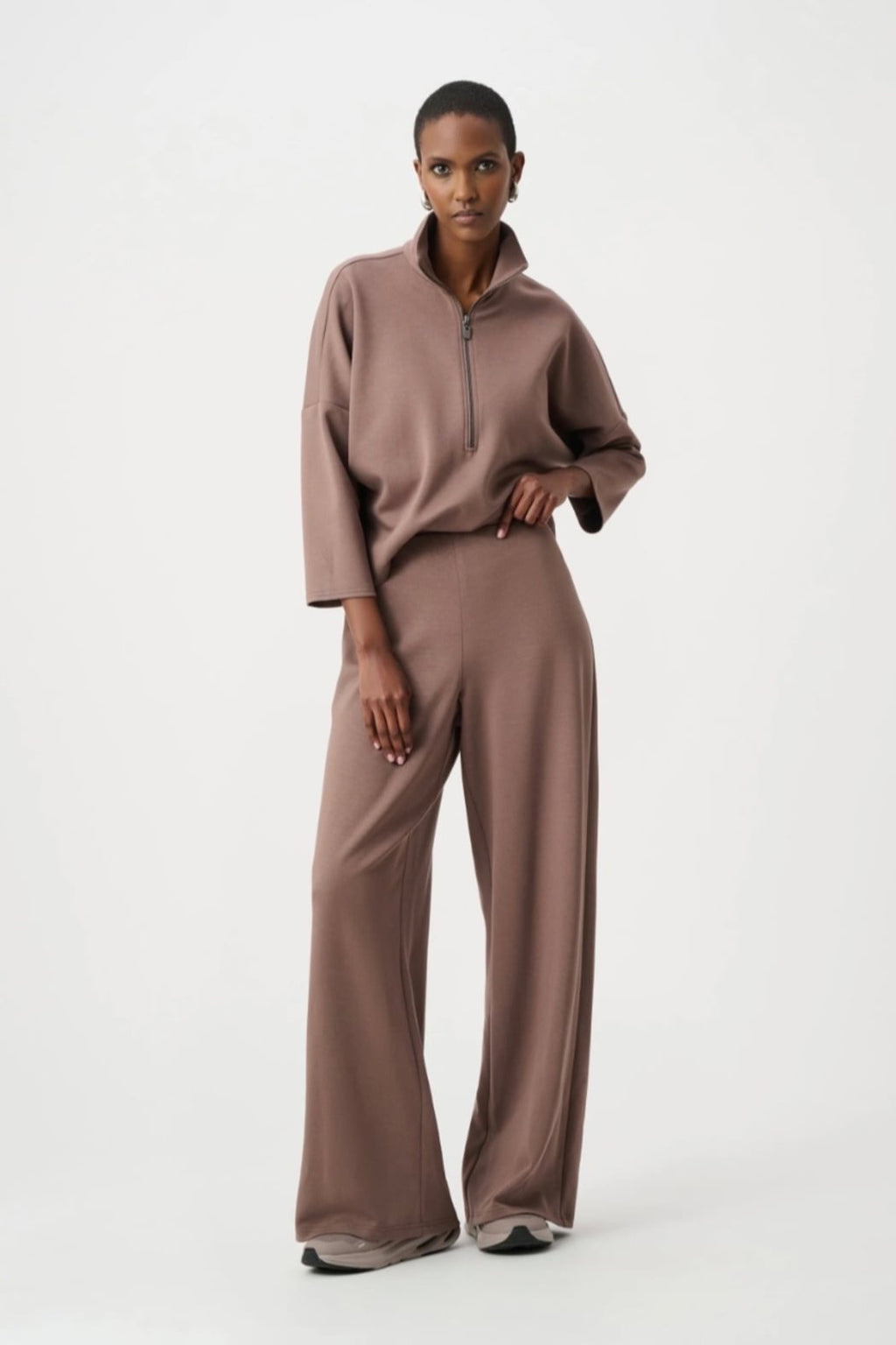 Scuba Jersey Mock-Neck Wide Leg Jumpsuit