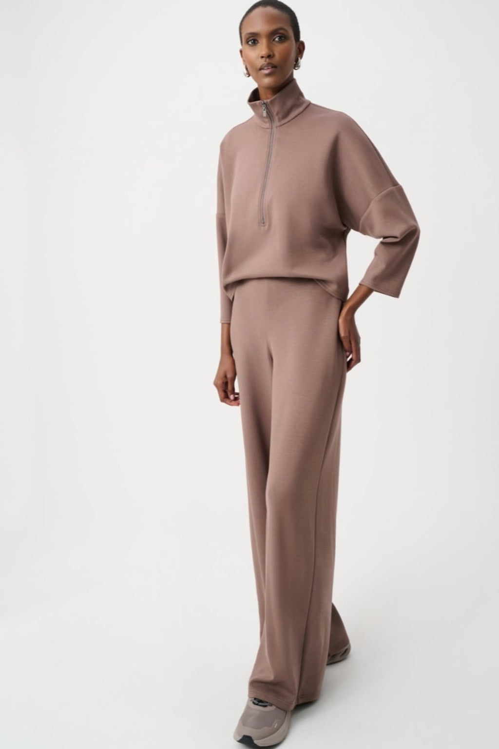 Scuba Jersey Mock-Neck Wide Leg Jumpsuit