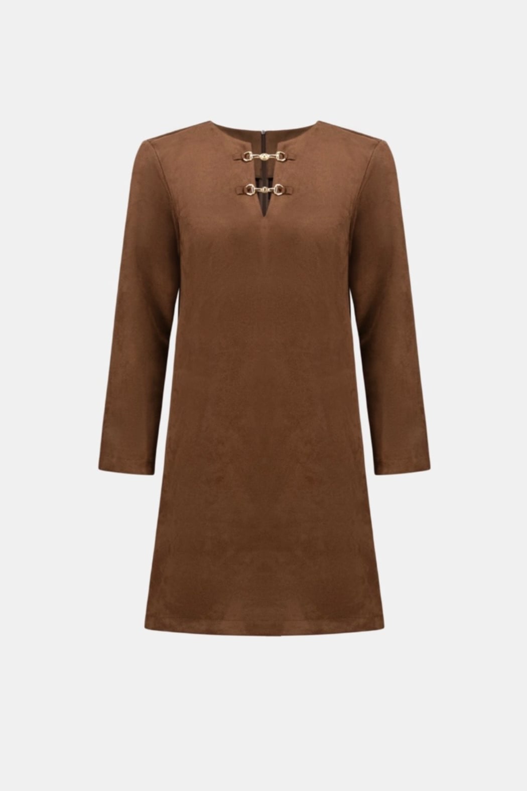 Scuba Suede Notched-Neck Straight Dress