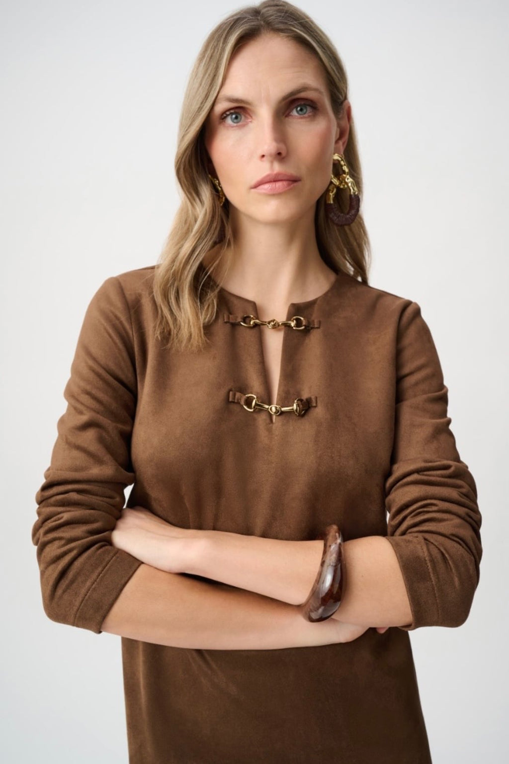 Scuba Suede Notched-Neck Straight Dress