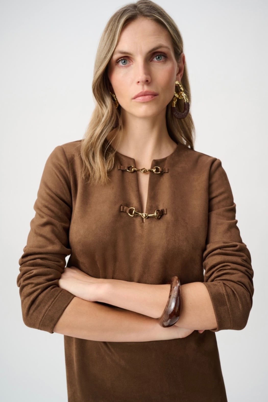 Scuba Suede Notched-Neck Straight Dress