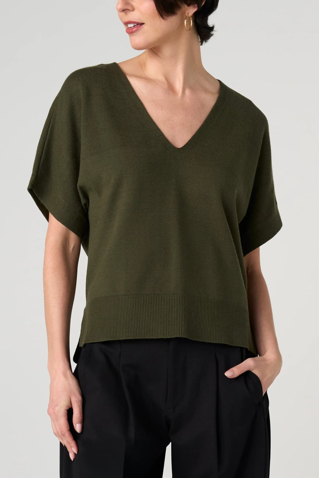 Short Sleeve V-Neck Dolman Top