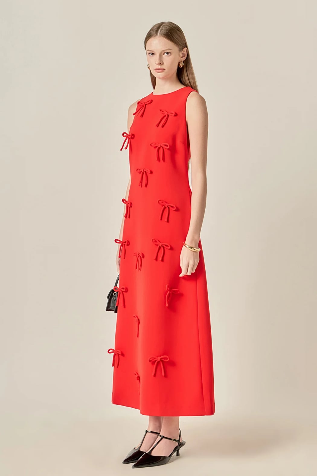 Sleeveless Bow Detail Midi Dress