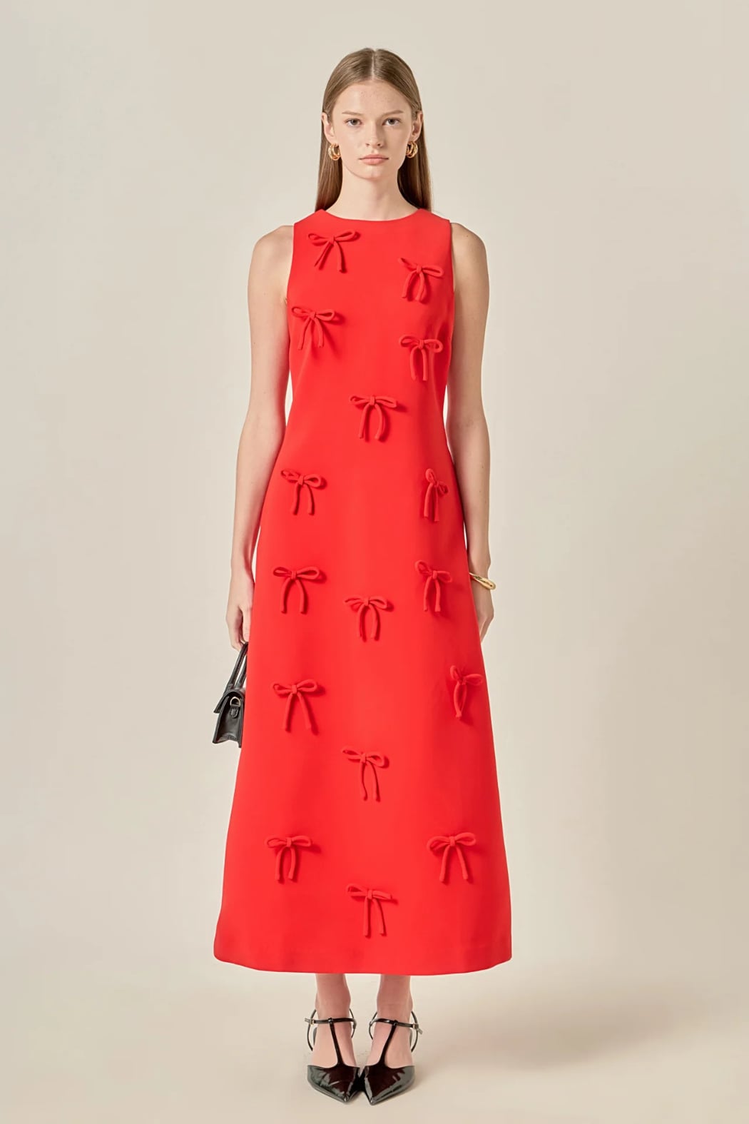 Sleeveless Bow Detail Midi Dress