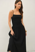 Smocked Bodice Dropped Waist Maxi Dress