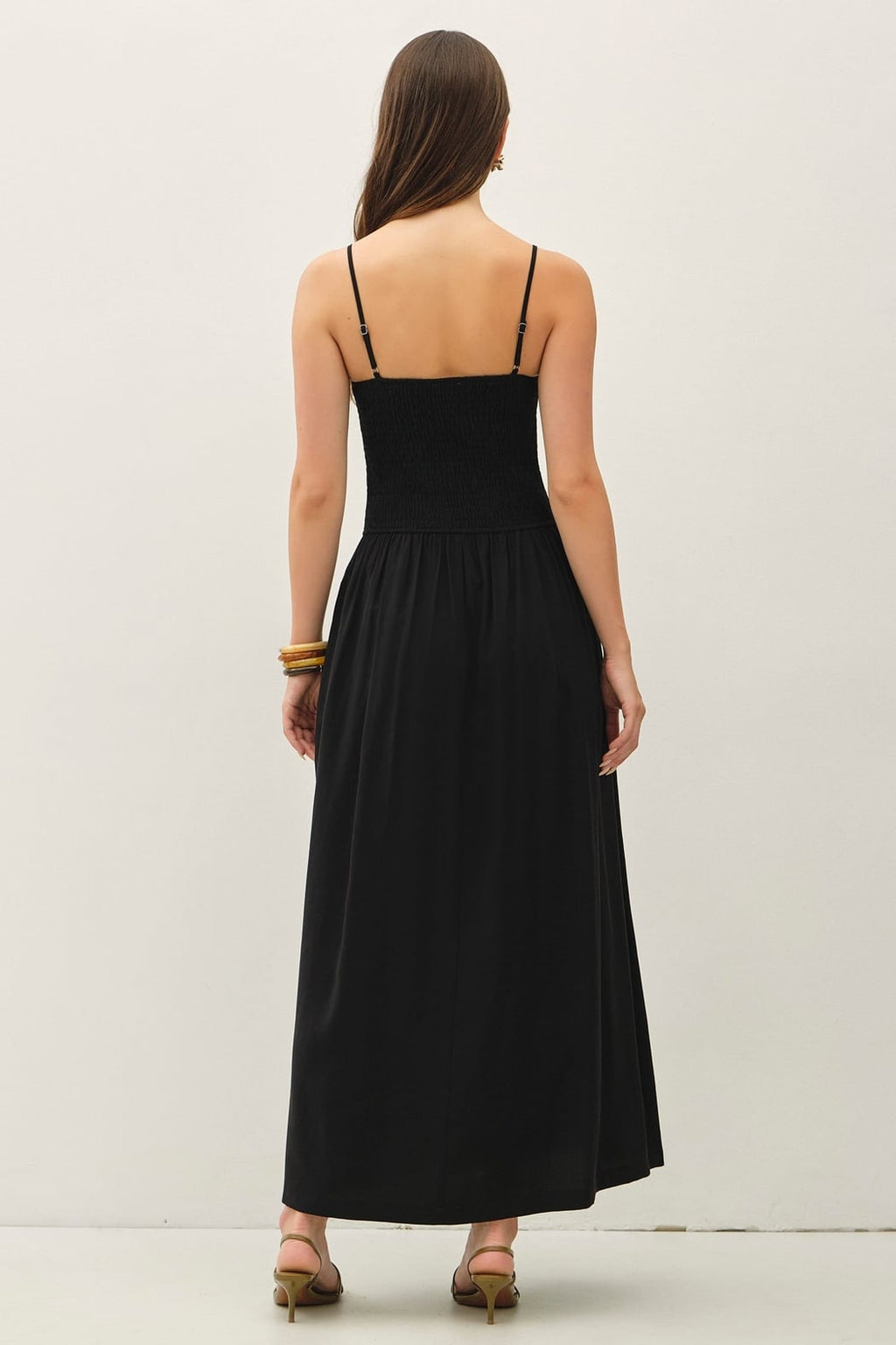 Smocked Bodice Dropped Waist Maxi Dress