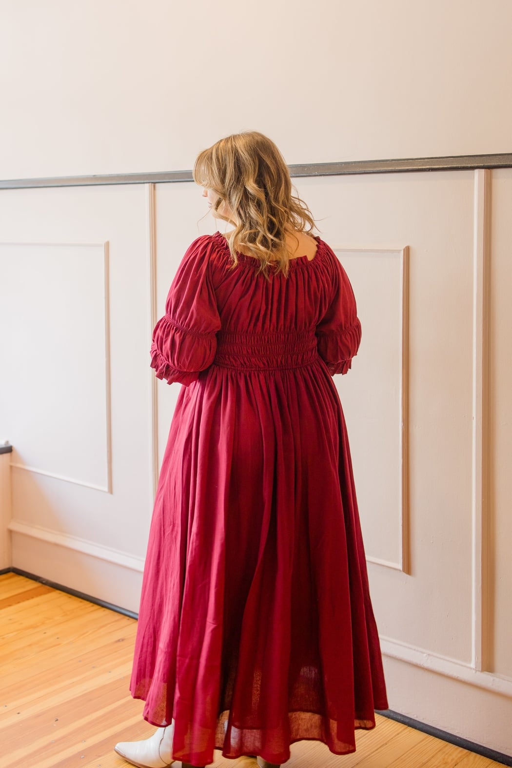 Smocked Midi Dress with Pleated Skirt