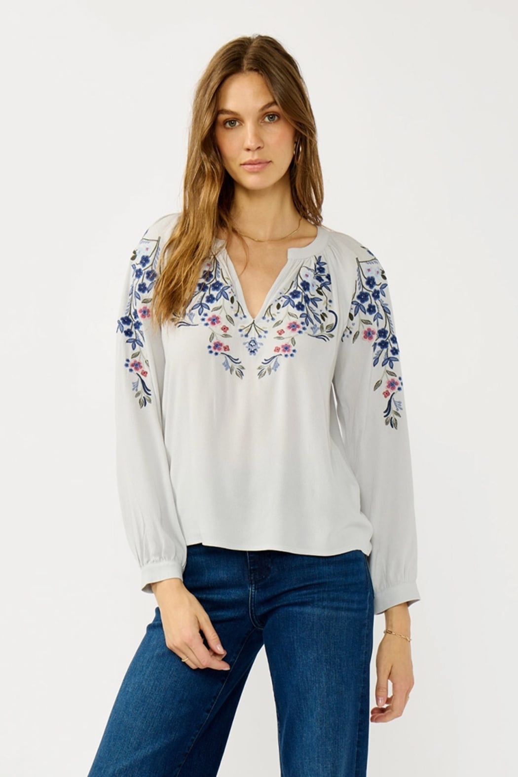 Split-Neck Crepe Blouse
