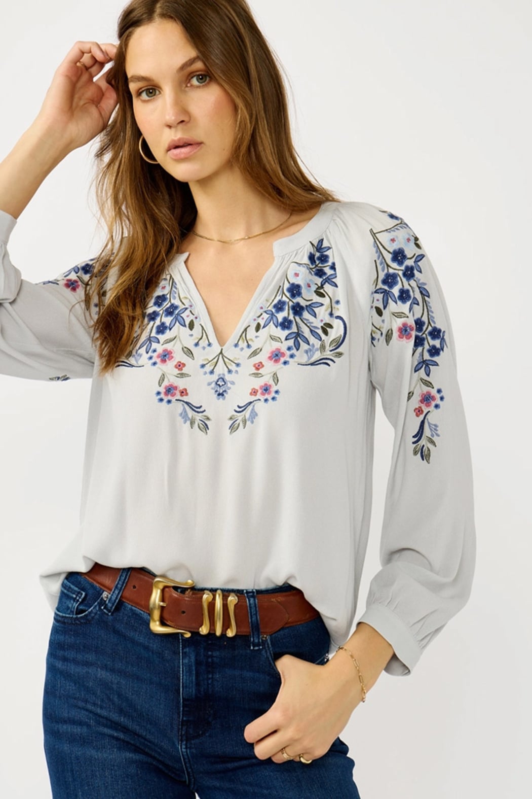 Split-Neck Crepe Blouse